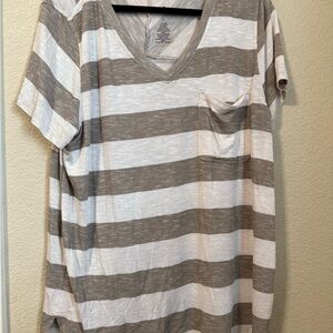 St. John's Bay Gray and White Striped V-Neck Tee